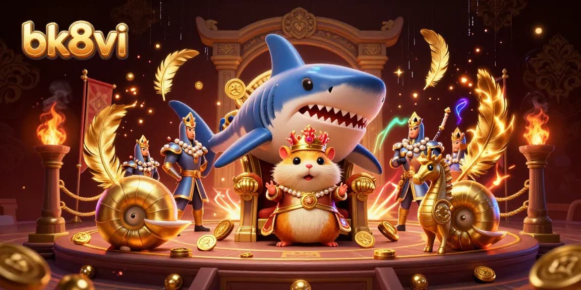 Experience the thrill of bk8vi with a vibrant 3D casino scene featuring a golden hamster king.