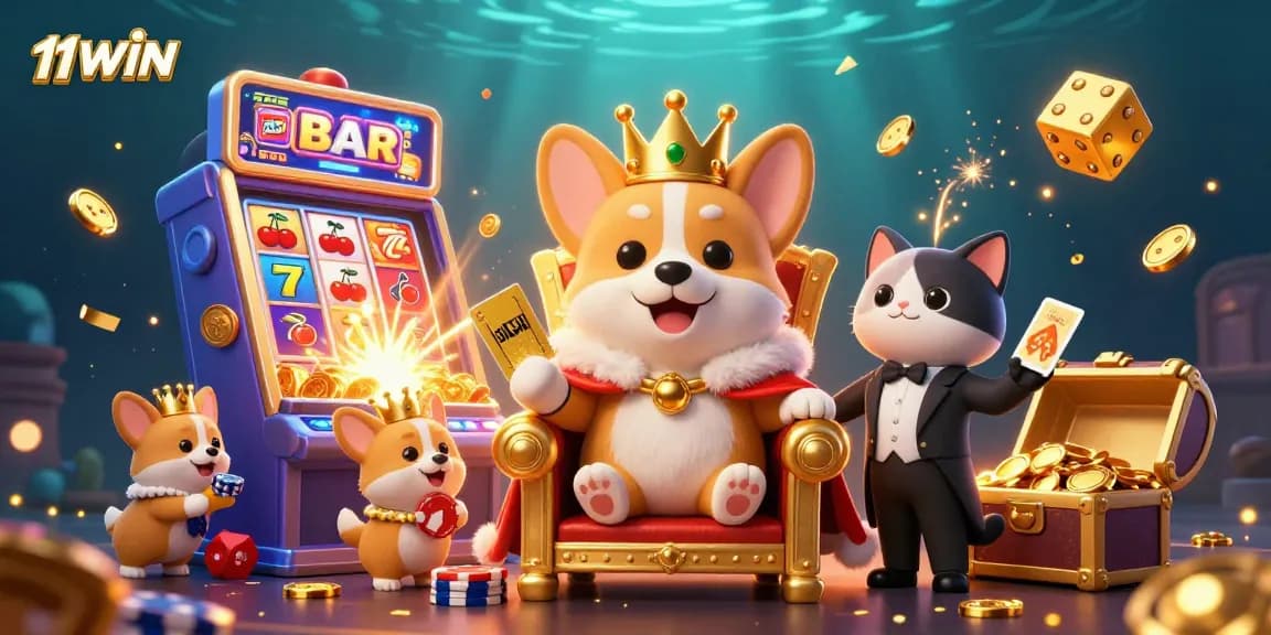 Spin to win big with 11WIN! A vibrant, engaging casino scene featuring royalty and jackpots!