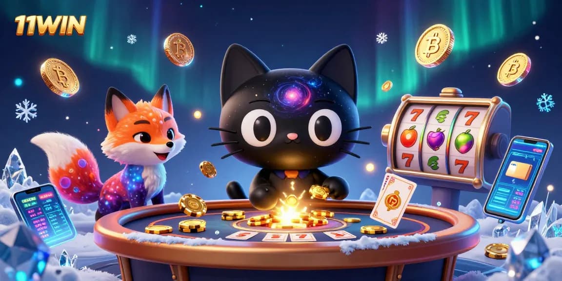 Engage with 11WIN’s cosmic casino featuring a black hole cat pulling in crypto chips