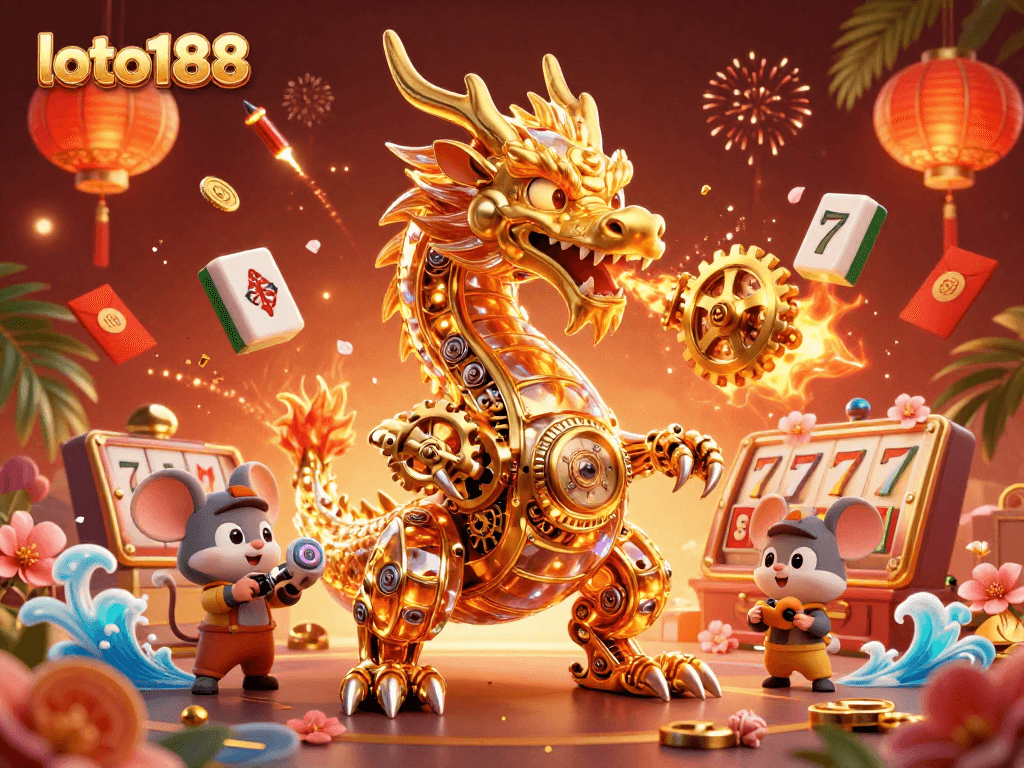 Engage with loto188's thrilling casino experience, featuring dynamic golden dragon and vibrant gambling elements.