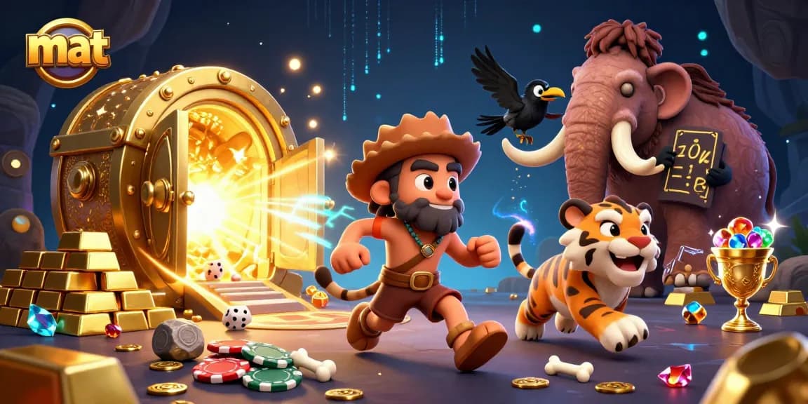 Experience thrilling gaming at mat with prehistoric characters in an exciting casino scene.