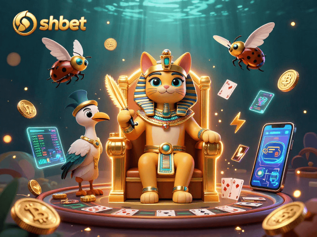 Engage in thrilling Baccarat gameplay at shbet with iconic characters in a lively casino scene.