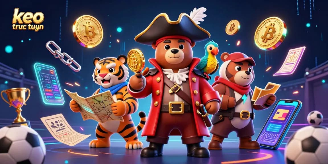 Bet on keo truc tuyen with a vibrant 3D scene showcasing pirate characters and sports elements.