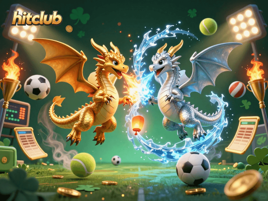 Experience thrilling gameplay at hitclub with dynamic dragons battling amid sports excitement.