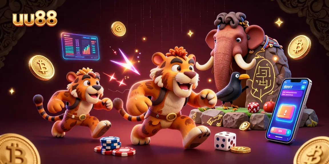 Engage in thrilling games at uu88's prehistoric casino with vibrant 3D characters and blockchain elements.