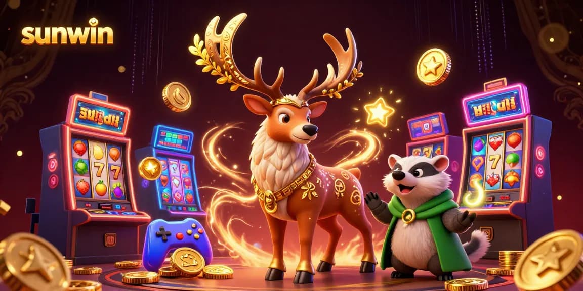 Spin the reels at sunwin with magical characters and vibrant slot machines in a rich casino scene.