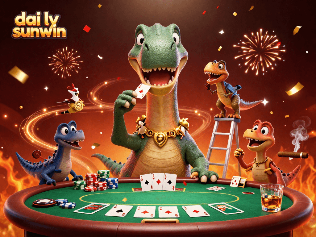 Engage in exciting gameplay with dai ly sunwin's vibrant casino scene featuring a playful brontosaurus.