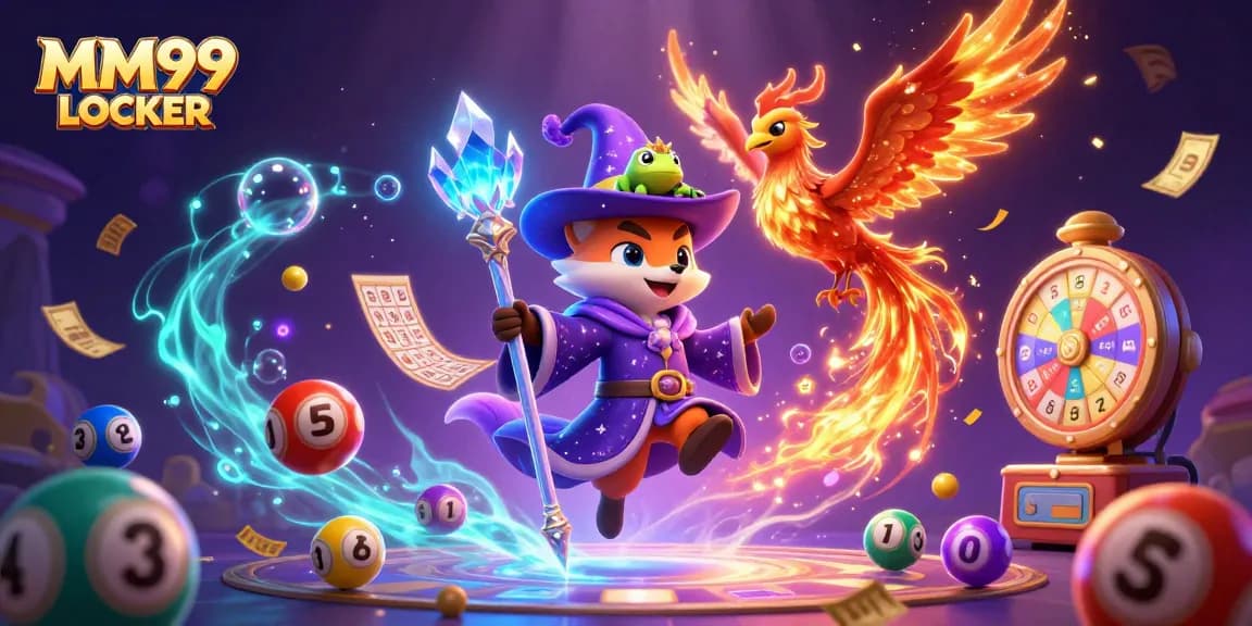 Win big with MM99 LOCKER's exciting lottery game featuring vibrant elements and characters!