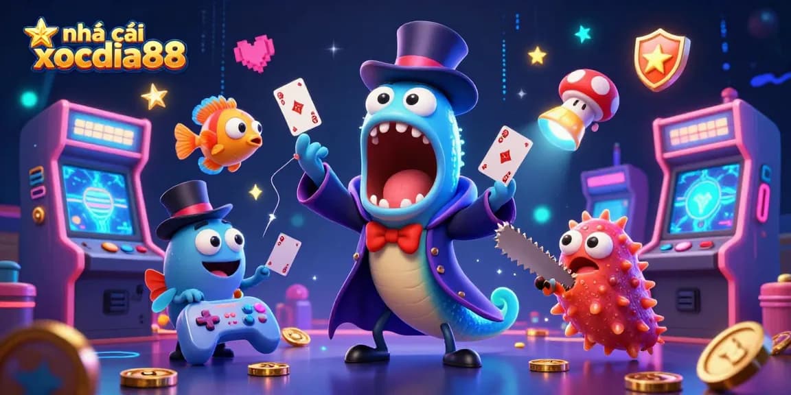 Experience dynamic card tricks at nhà cái xocdia88 with vibrant 3D casino characters.