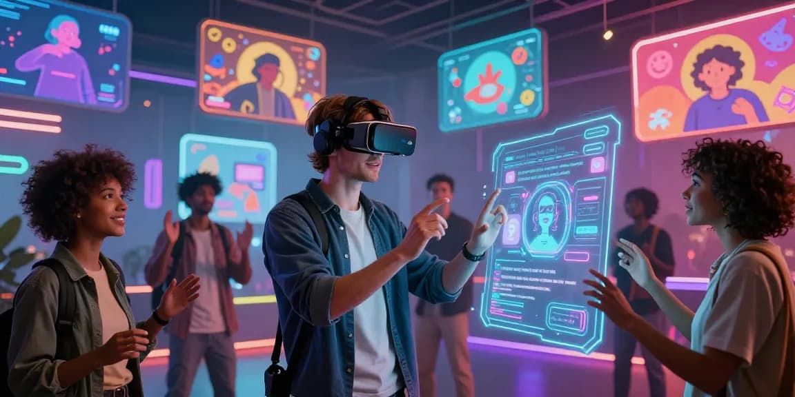 AI NSFW interaction scene showcasing diverse characters in a vibrant digital landscape.