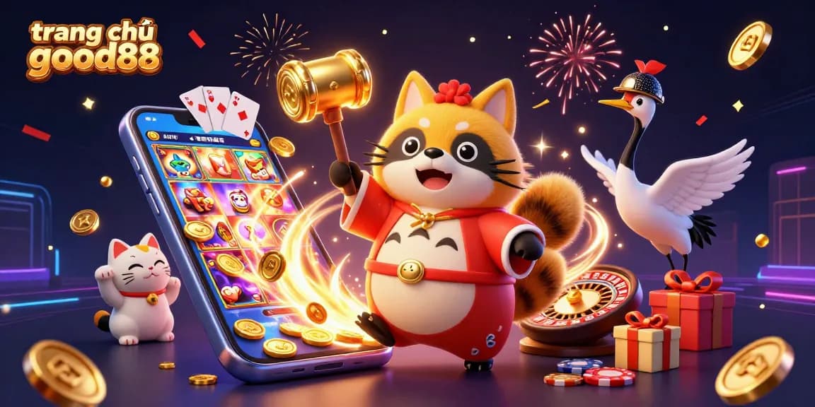 Celebrate with luck and excitement at trang chủ good88 featuring festive characters and vibrant casino elements.