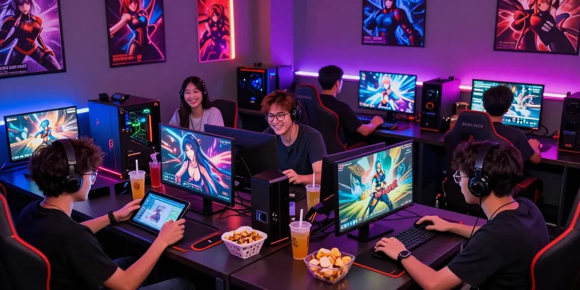 Players enjoying engaging hentai games in a vibrant gaming lounge.