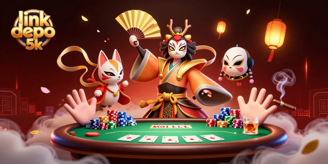 Experience thrilling slots at link depo 5k with vibrant characters and poker elements in this dynamic scene.