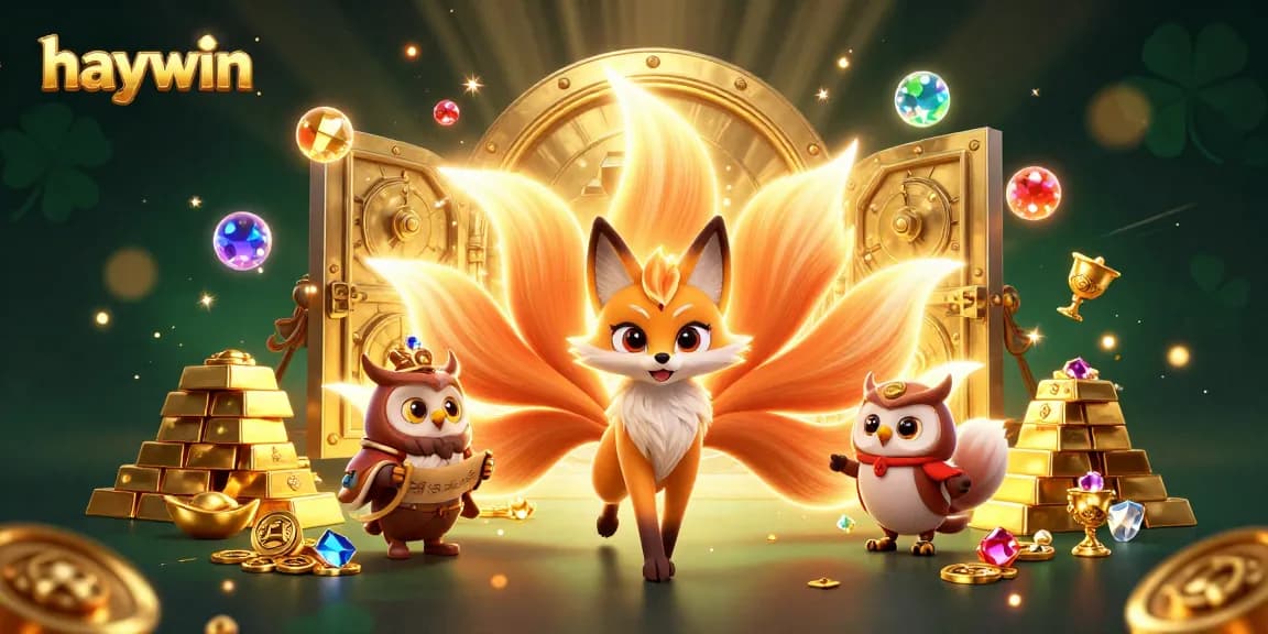 Experience the vibrant world of haywin with glowing fox spirits and golden treasures.