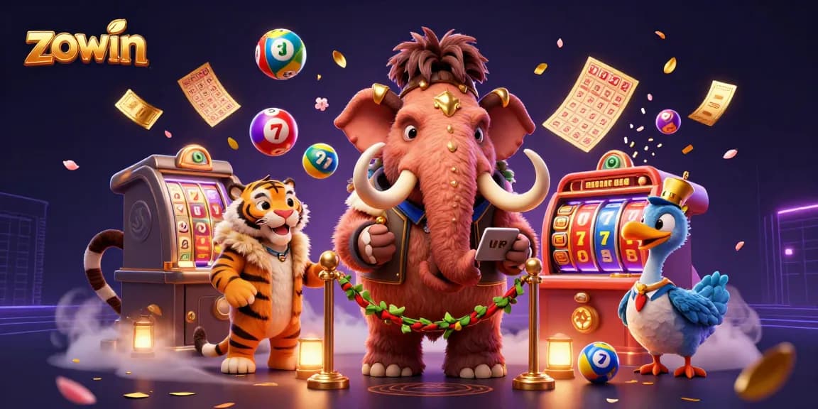 Zowin enhances gaming fun with a vibrant casino scene featuring dynamic slot elements.
