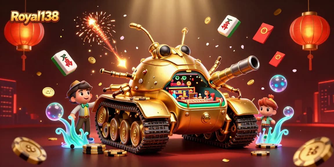 Royal138 menghadirkan suasana kasino mini dalam tank keemasan, penuh dengan elemen judi yang menarik.