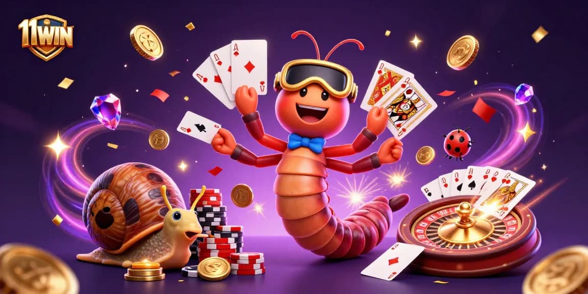 Experience 11WIN's vibrant casino magic with a captivating 3D cartoon scene filled with excitement and activity.