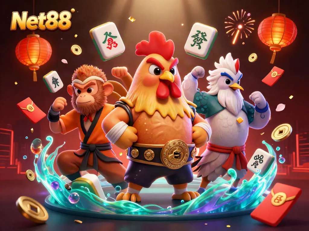 Place winning bets with Net88 at this vibrant casino scene filled with action and excitement.
