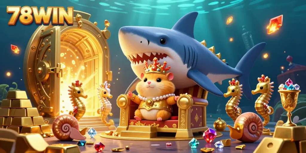Experience the excitement of winning at 78WIN with a powerful golden hamster king in a treasure-filled underwater world.