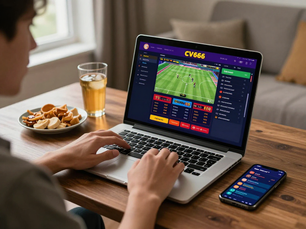Engaging scene of player using CV666 online betting platform with sports and casino games in view