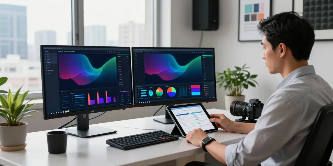 Content strategist analyzing instant indexing metrics in a modern office.