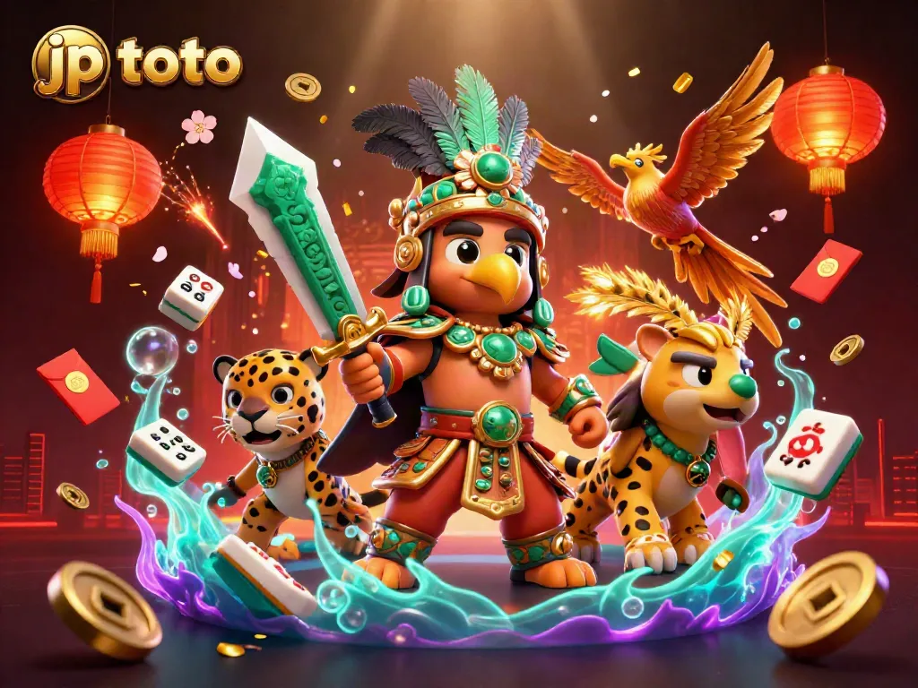 Engage with a vibrant casino scene featuring jp toto and dynamic gaming elements surrounded by iconic Aztec warriors.
