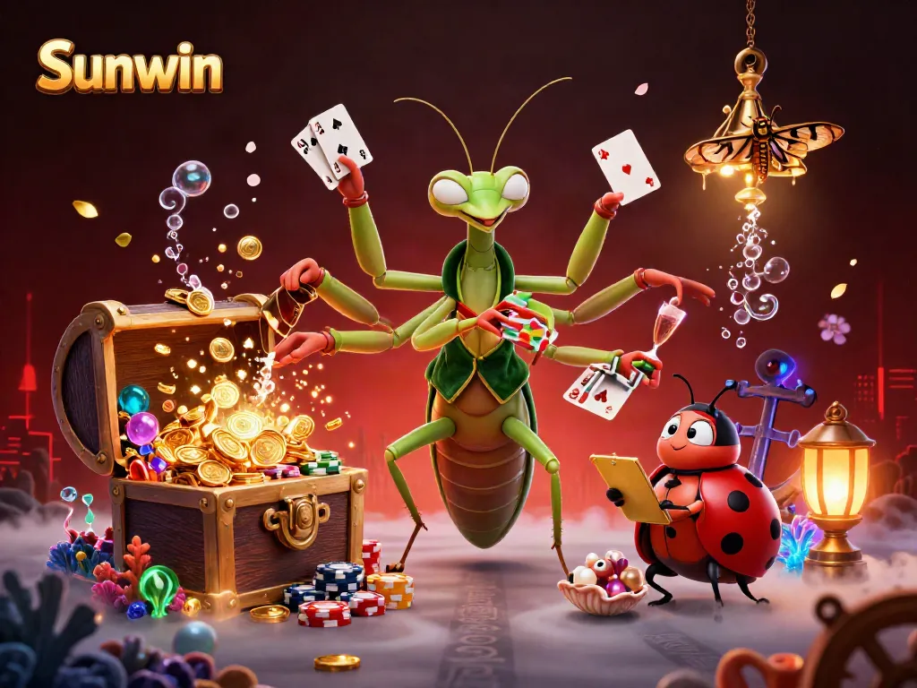 Experience thrilling gaming at Sunwin with vibrant casino characters and rich details in this illustration.