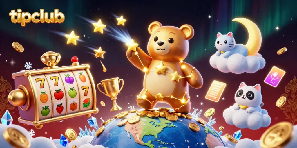 Experience tipclub's vibrant casino gaming scene with constellation bear and lucky symbols.