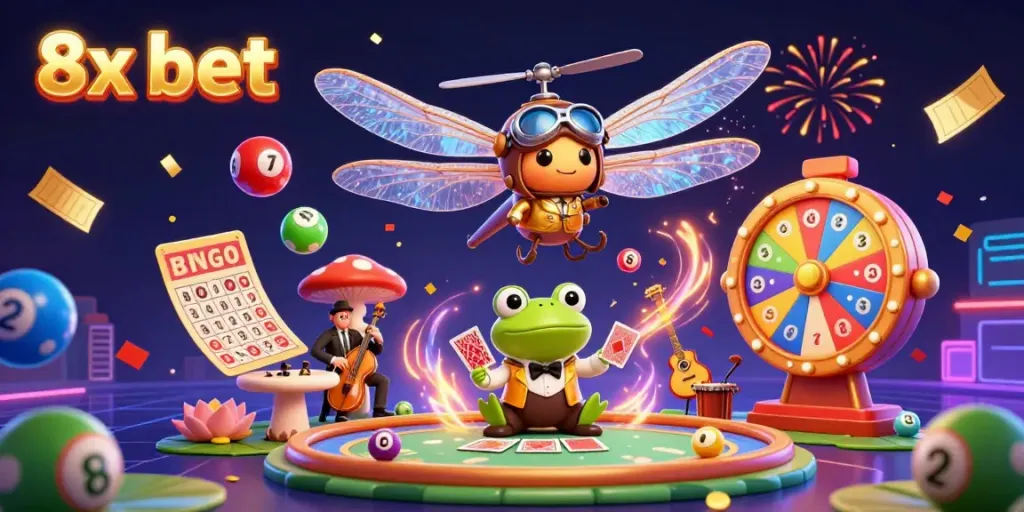 Experience the excitement of 8x bet with vibrant casino elements and lively characters in action.