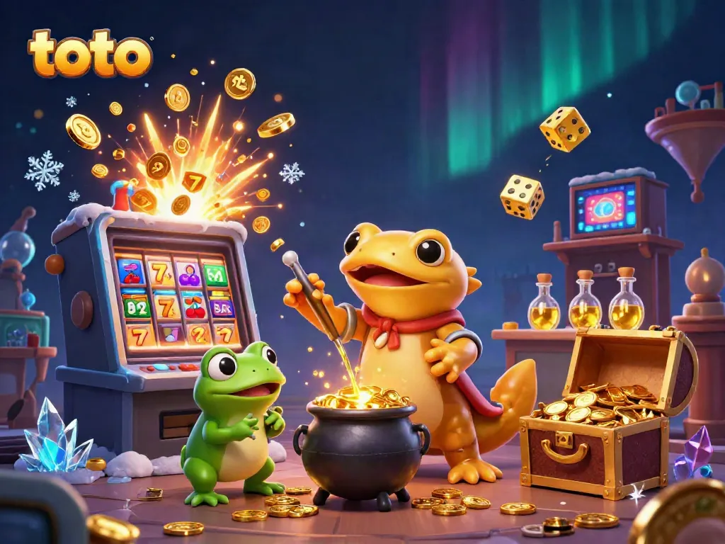 Experience the thrill of toto with a dynamic casino scene filled with gold and excitement.