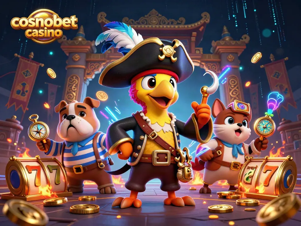 Experience the thrill of cosmobet casino with vibrant gaming elements in this 3D pirate-themed scene.