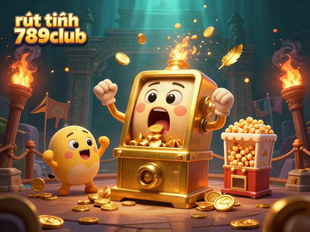 Experience thrilling rút tiền 789club, highlighted by a golden slot machine hitting the jackpot!