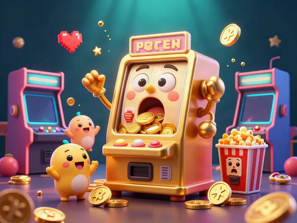 Go99tk themed golden slot machine celebrating a jackpot with baby slot machines and a popcorn machine in an energetic casino environment.