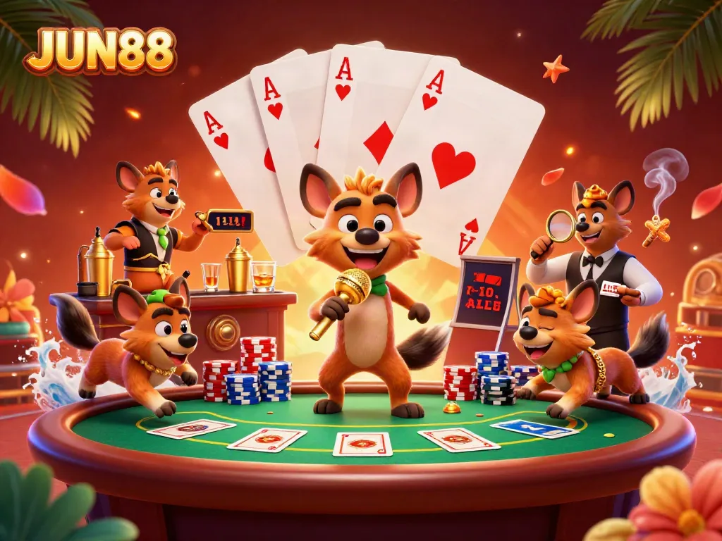 Experience the thrill of JUN88 with hyenas in a vibrant casino scene.