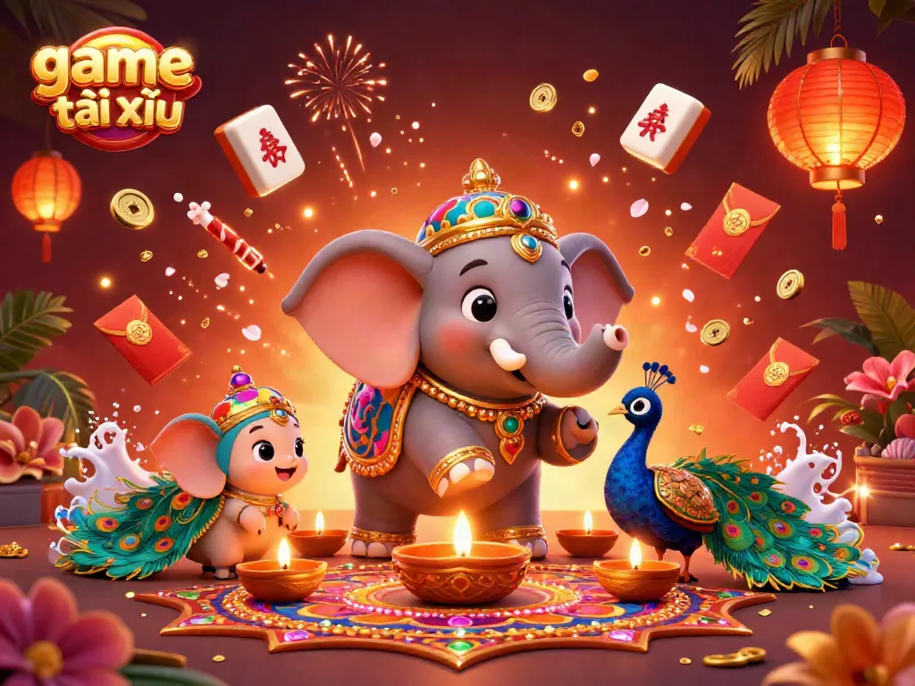 Experience the thrills of game tài xỉu with vibrant visuals and dynamic elements in a stunning 3D scene.