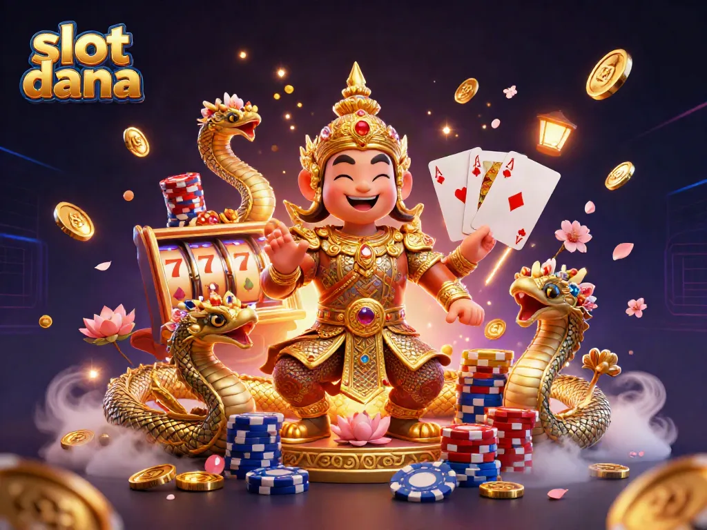 Experience the thrill of slot dana with vibrant illustrations of jackpots, golden coins, and lucky reels.