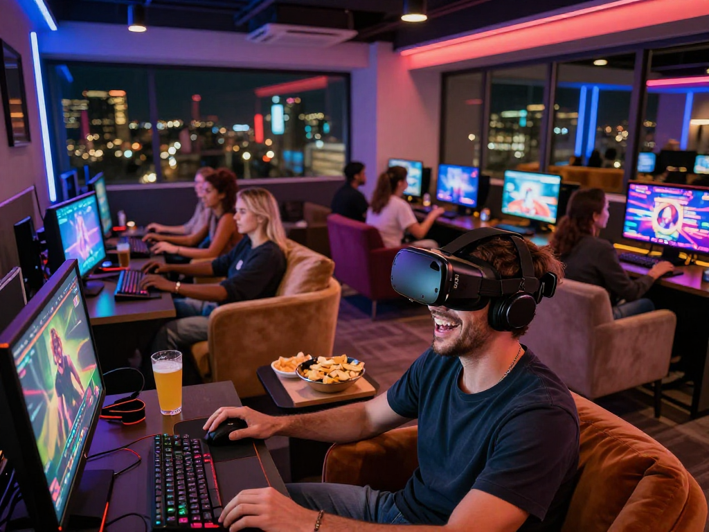 Players enjoying a variety of engaging sex games in a vibrant lounge setting, highlighting entertainment and social interaction.