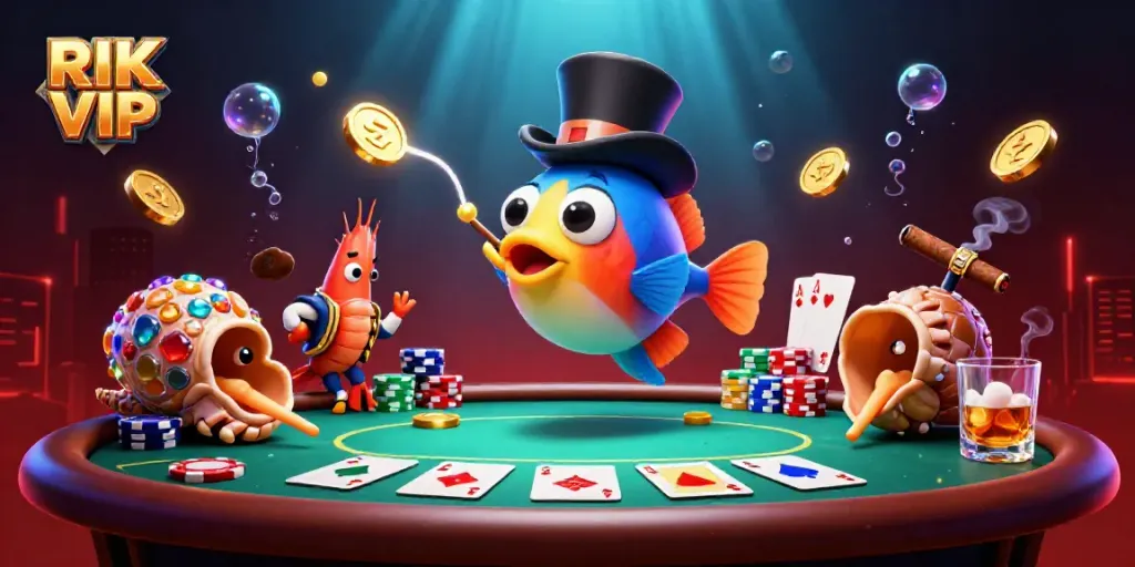 Catch bonuses in RIK VIP with a thrilling deep-sea casino adventure featuring vibrant characters and poker elements.