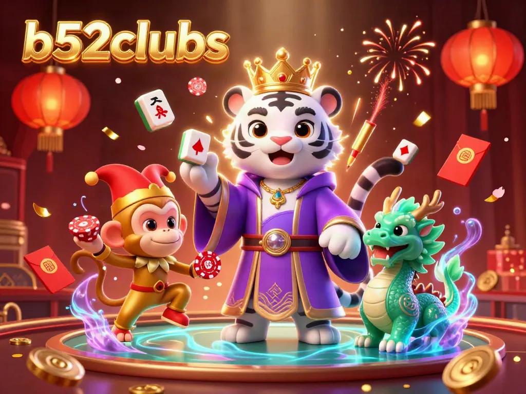 Experience the thrilling energy of b52clubs with vibrant characters and casino elements in a dynamic scene.