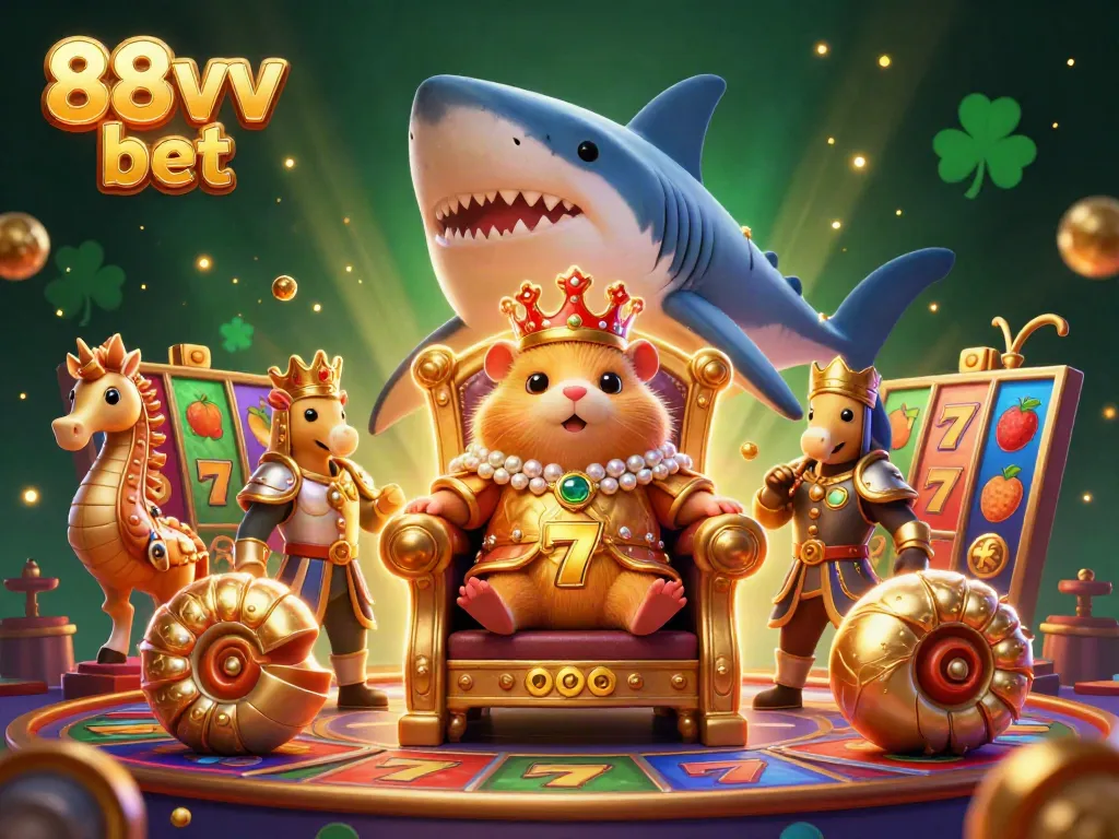 Experience thrilling rewards with 88vv bet in this vibrant casino scene featuring a hamster king.