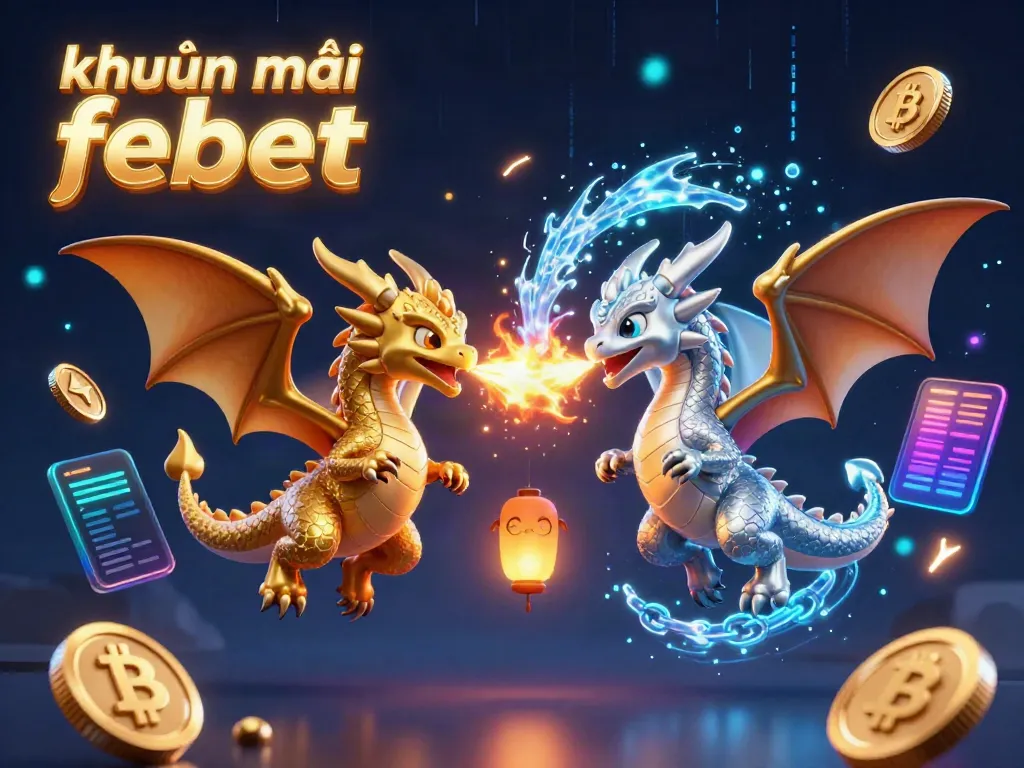 Engage with exciting khuyến mãi febet showcasing twin dragons in a vibrant casino scene.