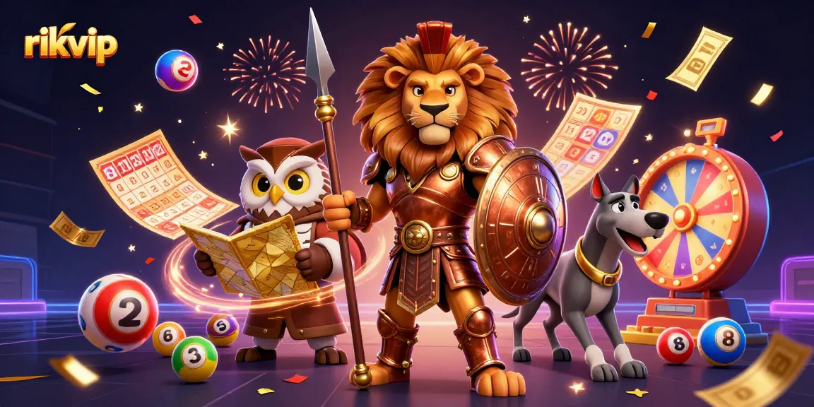Play exciting games at rikvip with vibrant lotto action and casino elements in a lively 3D scene.