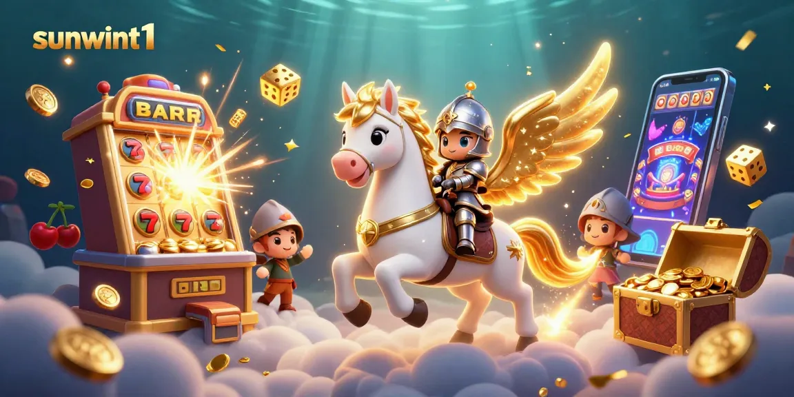 Experience the thrill of sunwint1 with a celestial horse, joker symbols, and flying dice!