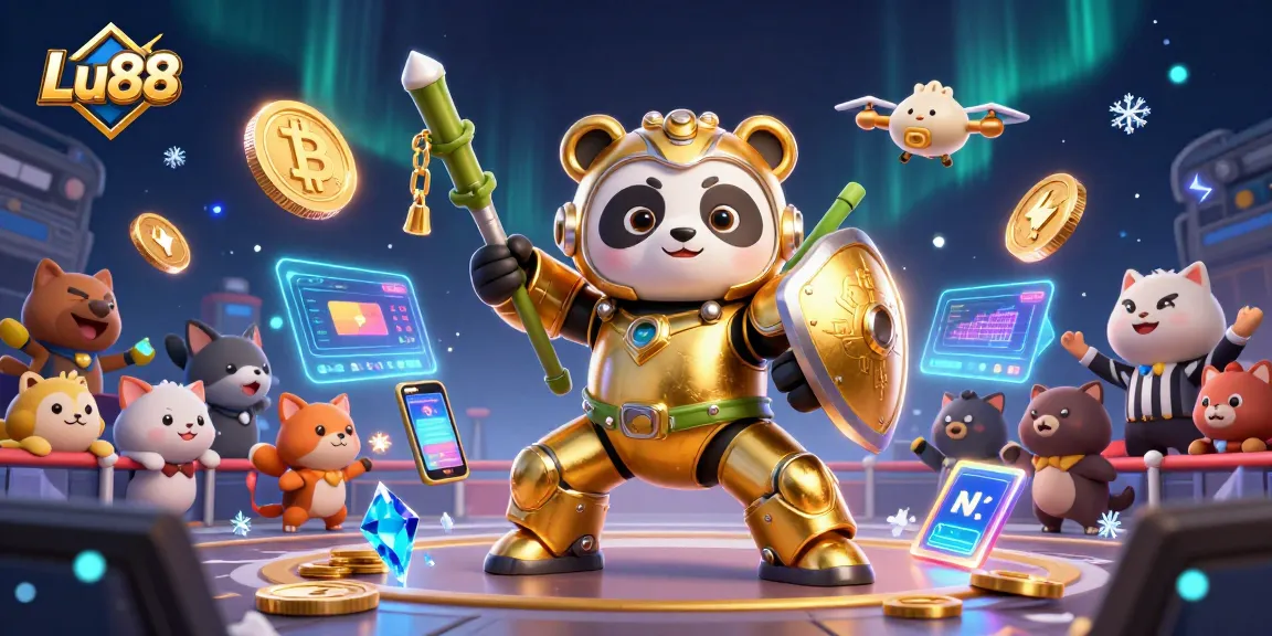 Engage with Lu88 as a 3D golden panda battles in a futuristic casino arena.