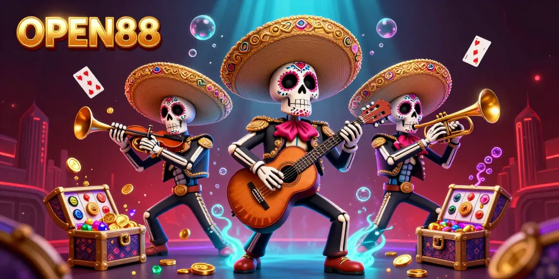 Celebrating OPEN88 with a vibrant Day of the Dead theme, showcasing colorful casino elements and immersive design.