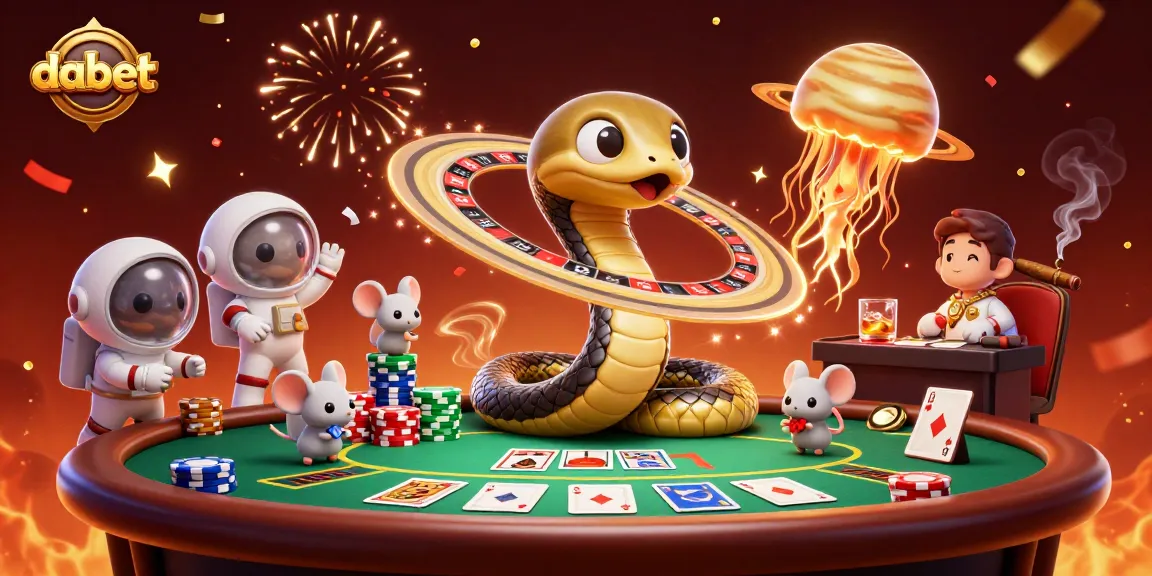 Bet on dabet's exciting games with a colorful 3D illustration showcasing cosmic elements.