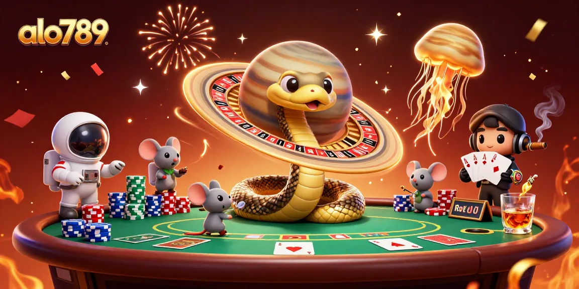 Experience thrilling bets at alo789 with a vibrant cosmic casino scene featuring animated characters and rich gaming elements.