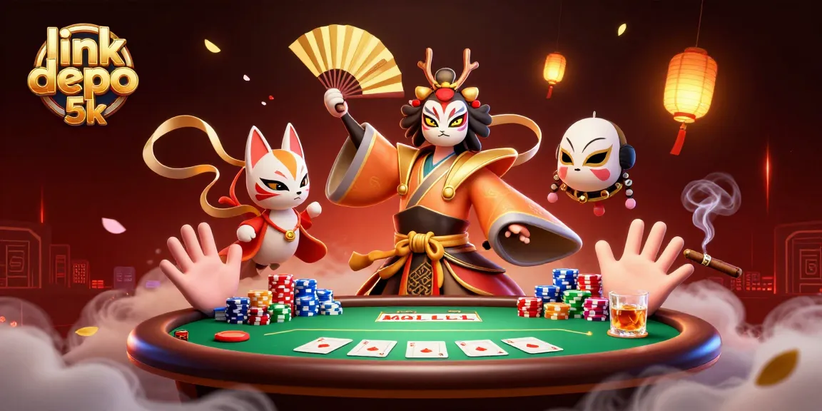 Experience thrilling slots at link depo 5k with vibrant characters and poker elements in this dynamic scene.