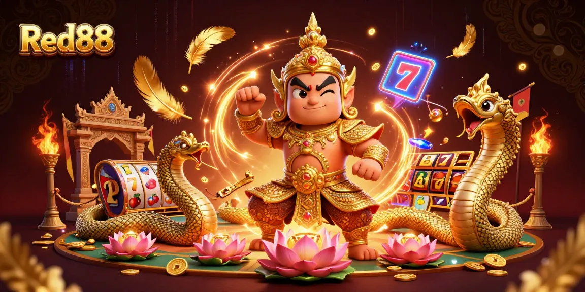 Experience thrilling winnings at Red88's casino with vibrant gold coins and festive atmosphere.